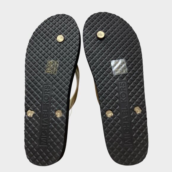 Michael Kors Jet Set Womens 11 Brown Flip Flops Gold Sandals Beach PVC Signature - Picture 11 of 12
